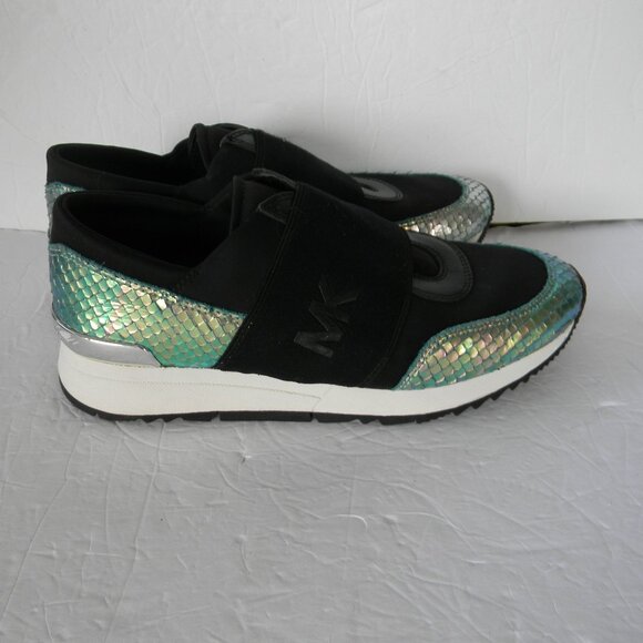 EUC MICHAEL KORS BLACK/MULTI Sneakers Rainbow Iridescent SLIP-ON SZ 6M - Picture 1 of 8